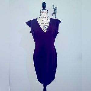 DKNY Women’s Purple Ruffled Cap Sleeve V Neck Short Sheath Party Dress